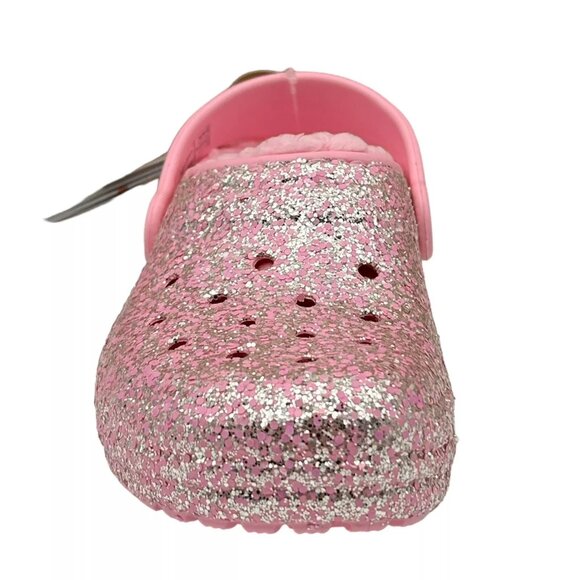 Crocs Youth Girls Slip-on Lined Clogs Sz 3 (J3) Pink Glitter Faux Fur Fuzzy Warm - Picture 5 of 14